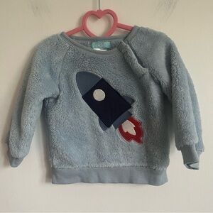 PekkleBaby Boy Unisex Fuzzy Long Sleeve Button Sweater - Blue Space - 12 months